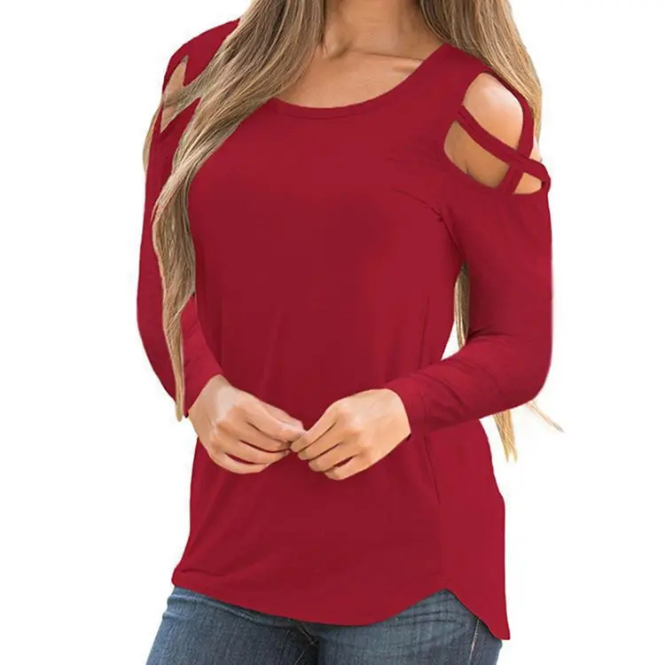 

Women O-neck T-shirts Spring Autumn Women T Tops Fashion Tee T-shirt Fashion Solid Hollow Out Long Sleeve Female T shirt