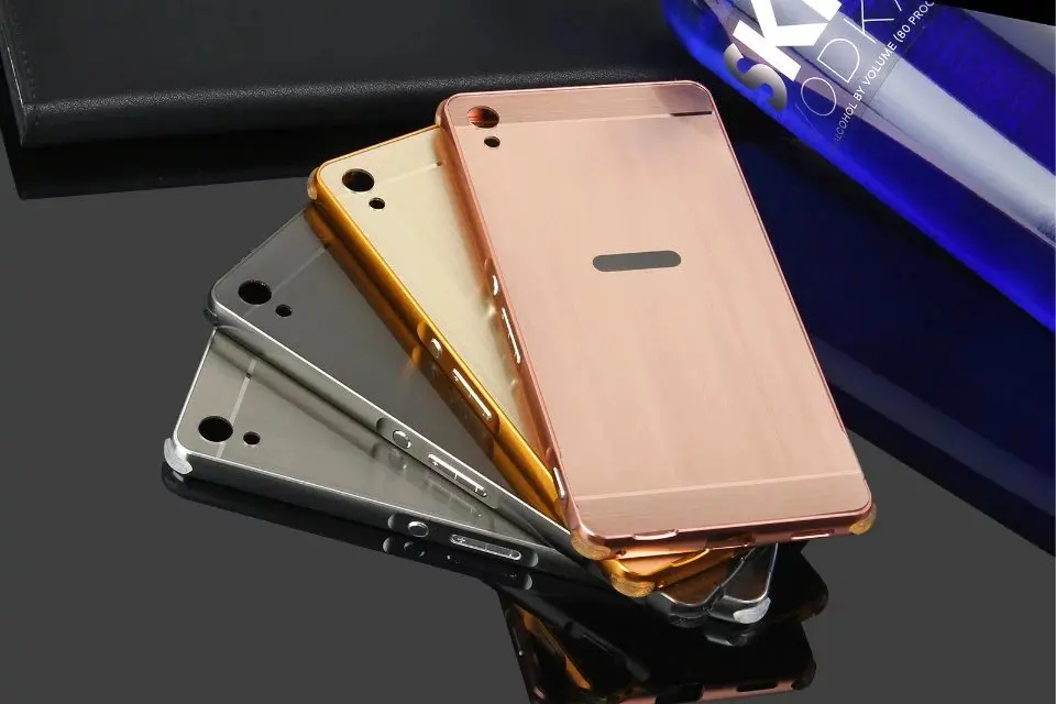 For Sony XA Ultra 6 0Case Mirror Metal Frame Brushed Back Cover Case for Sony Xperia