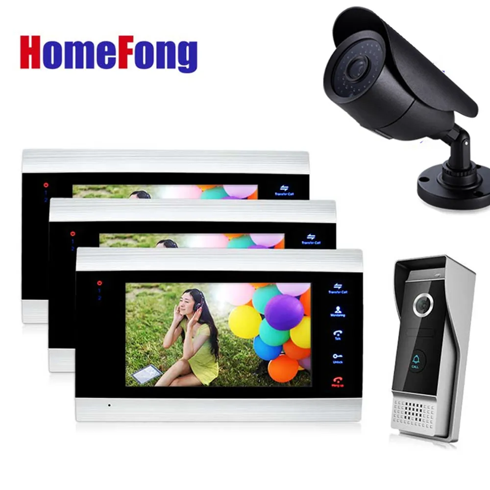 

Homefong 7 Inch Video Door Phone Intercom System 3 monitors 1 doorbell and 1 Camera