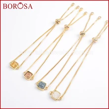 BOROSA, золотой ободок, квадратные, радужные, титановые, друзы, регулируемые браслеты для женщин, Drusy браслеты с драгоценными камнями для ювелирных изделий ручной работы ZG0222