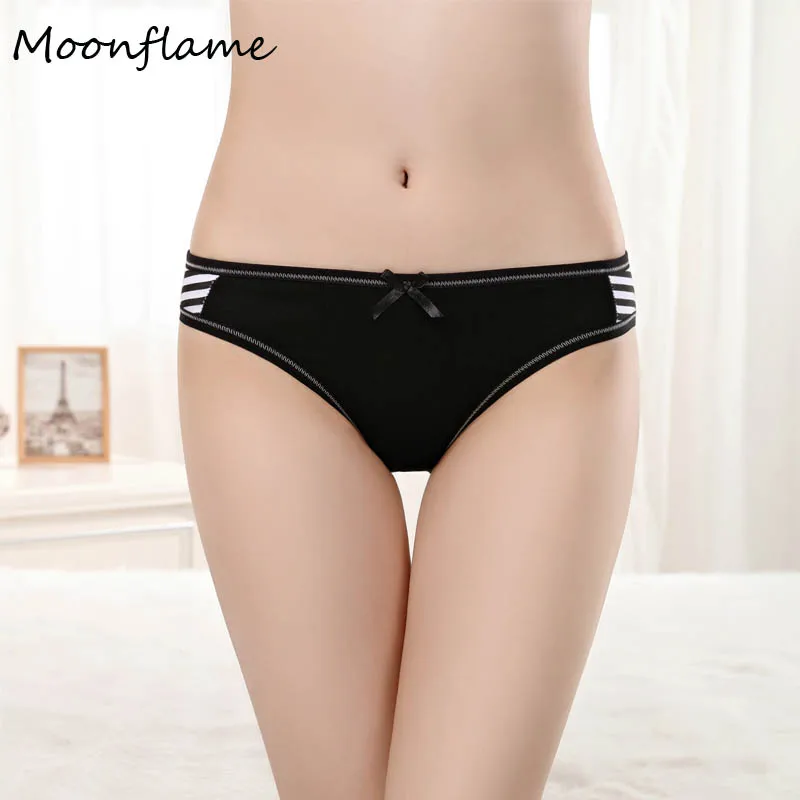 Moonflme 3 pcs/lots Panties Women Black Cotton Briefs Underwear 89049 Moonflme 3 pcs/lots Panties Women Black Cotton Briefs Underwear 89049