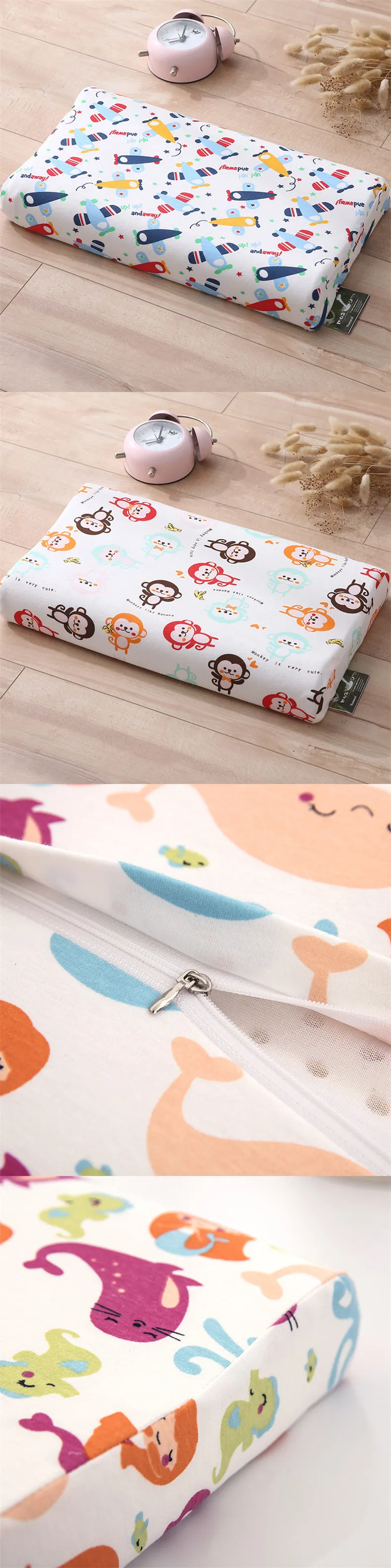 Children Natural Latex Pillow Baby Neck Protection Latex Bedding Pillow for 3-6 Years Old Kids Cute Cartoon Sleep Pillow 44x27CM