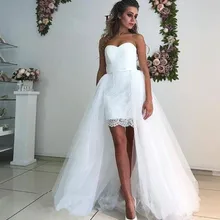 Романтические пляжные свадебные платья со съемной юбкой, высокая низкая цена, Vestido De Noiva, белое кружевное Тюль свадебное платье, вечерние платья