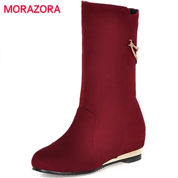 

MORAZORA 2018 new autumn winter height increasing boots round toe high heel ankle boots fashion metal decoration women boots