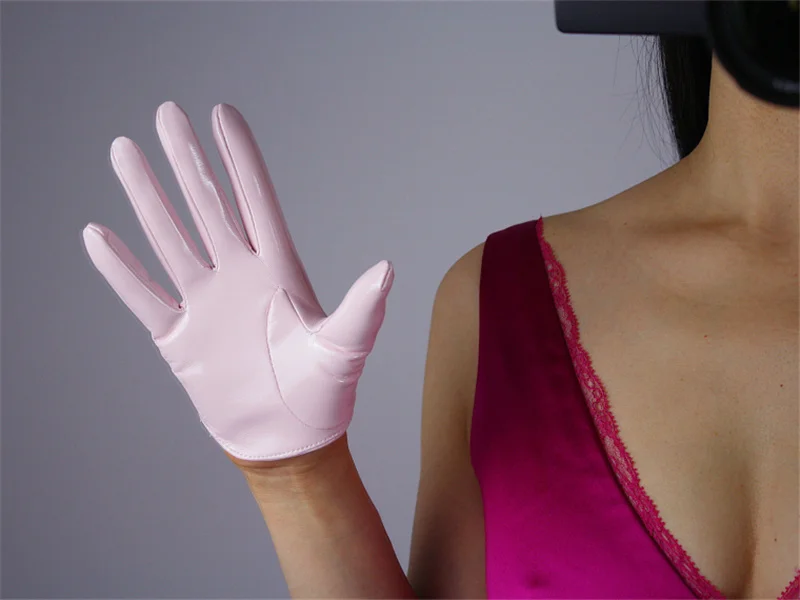 Лакированная кожа 21 см короткие рукавицы короткая имитация кожи зеркало яркая кожа Вишневый порошок светло-розовый QPFH21