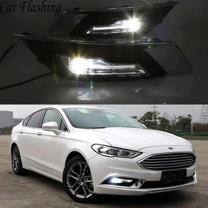 

Car Flashing 2Pcs Led DRL Daytime Running Light For Ford Fusion Mondeo 2018 Waterproof Fog lamp driving lights headlight