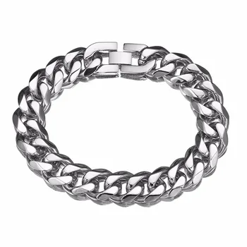 

13/15mm Stainless Steel Gold Curb Cuban Link Chain Thick Bracelets Trendsetter Jewelry Rapper Men Women Accessories Bangle