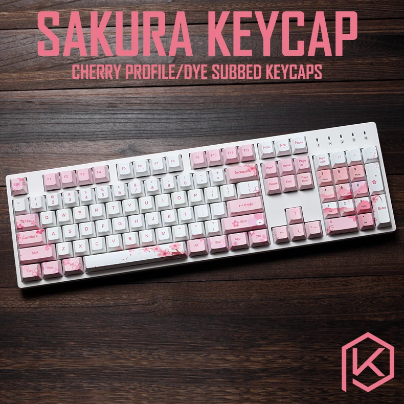 Вишневый профиль краситель Sub Keycap набор толстый PBT пластик Цветок сакуры белый