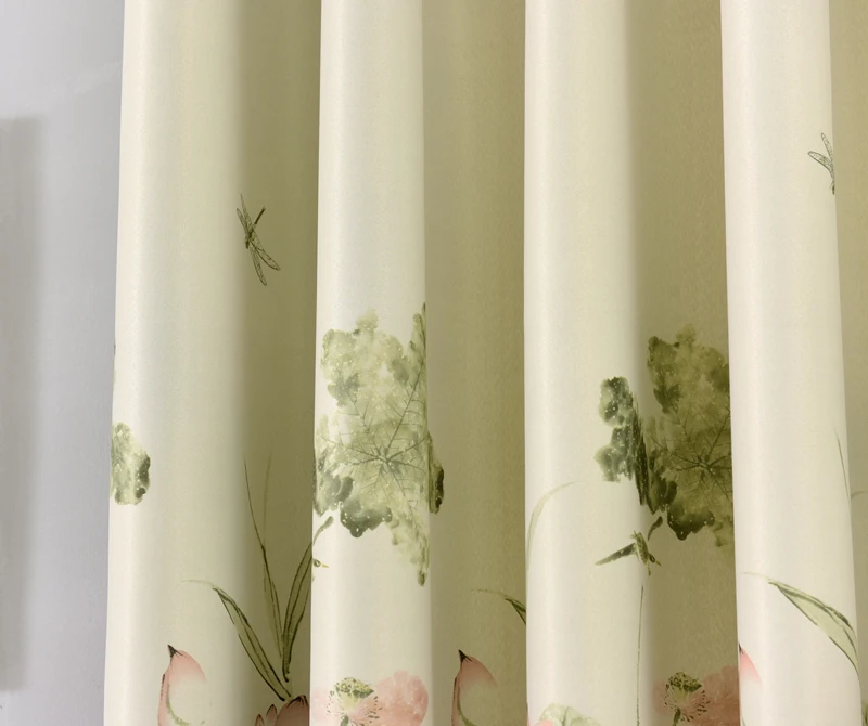 Pastoral Green Print Lotus Leaf Short Curtains for Kitchen Door Window Blackout Curtains for the Living Room Drapes PC004#4