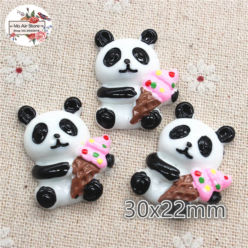

10pcs cartoon animal panda with ice cream Resin Flat back Cabochon Art Supply Decoration Charm Craft