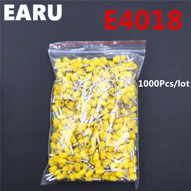 1000Pcs E4018 Tube Insulating Insulated Terminal 4MM2 12AWG Cable Wire Connector Crimp E Black Yellow Blue Red Green | Обустройство