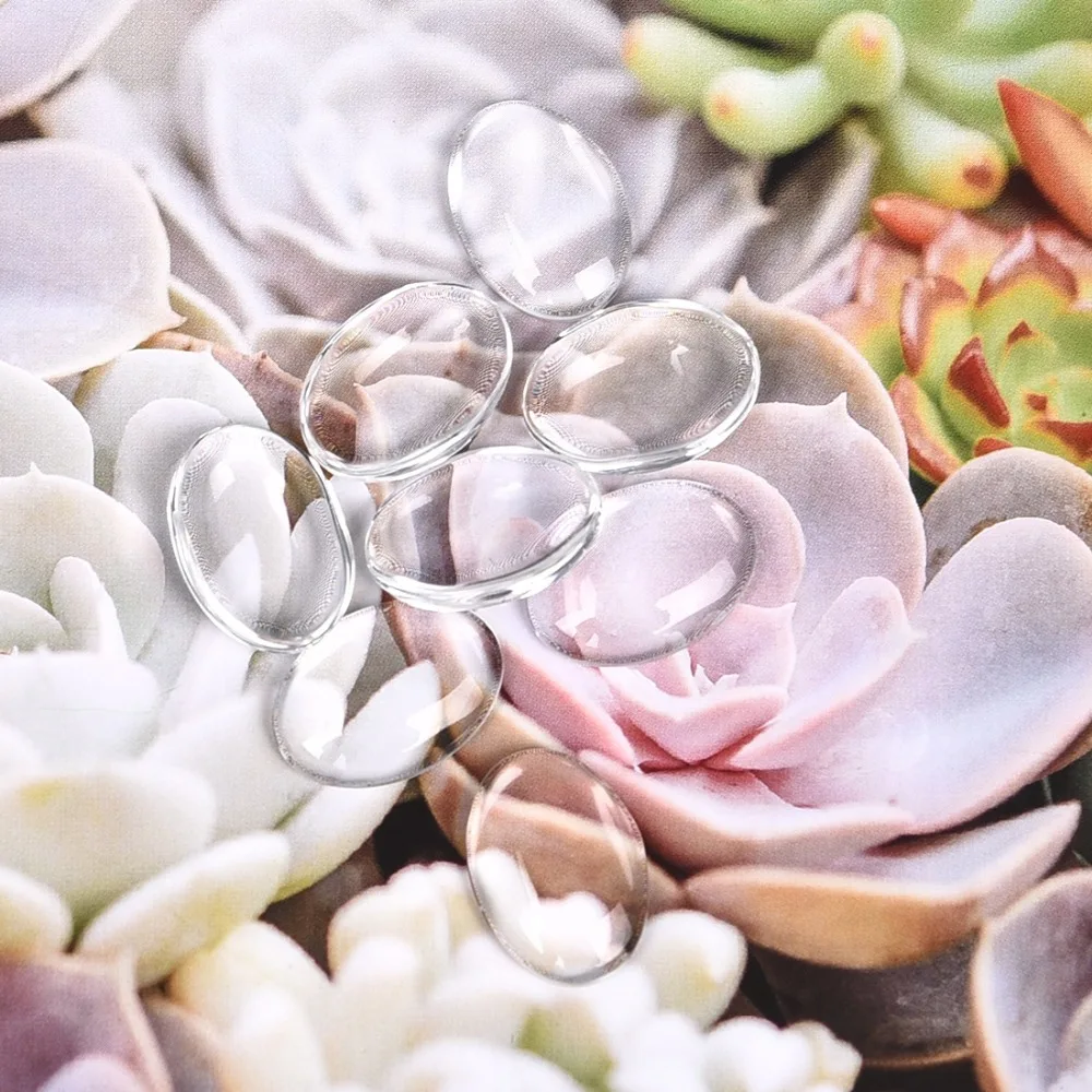 10x14mm Oval Cabochons Transparent Glass Clear Flat Back (6)