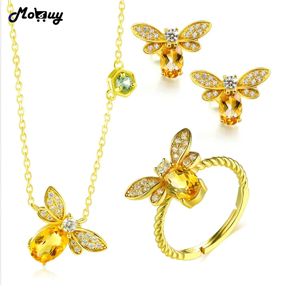 MoBuy Citrine Natural Gemstone 3pcs Cute Insect Jewelry Sets 100% 925 Sterling Silver Fine Jewelry For Women Party V027ENR MoBuy Citrine Natural Gemstone 3pcs Cute Insect Jewelry Sets 100% 925 Sterling Silver Fine Jewelry For Women Party V027ENR