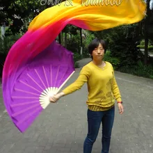 Фиолетово-розово-оранжево-1 шт. правая рука 1,8 м* 1,14 м танец живота Шелковый веер вуаль, настоящий цветастый шелк