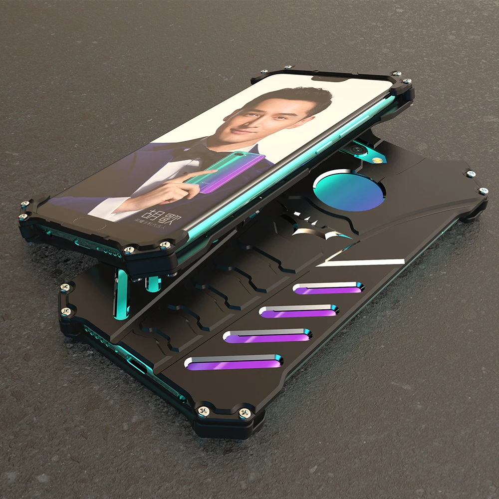 

Shockproof Cell Phone Case For Huawei Honor 10 V10 Honor10 Lite Metal Hard Cover Heat Dissipation Superhero Sports+Straps+Stand
