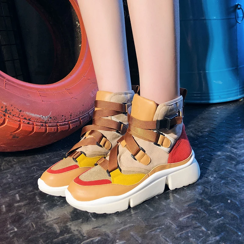 Vente Lucyever Nouveau 2018 Femmes Cheville Bottes Mode Automne Hiver Confortable Travail Chaussures Femme Appartements Plate Forme Chaussures High Top Sneakers