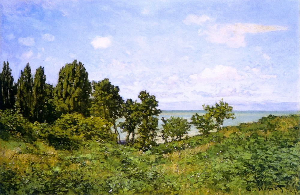 

100% handmade landscape oil painting reproduction on linen canvas, landscape oil painting,by-the-sea by claude monet
