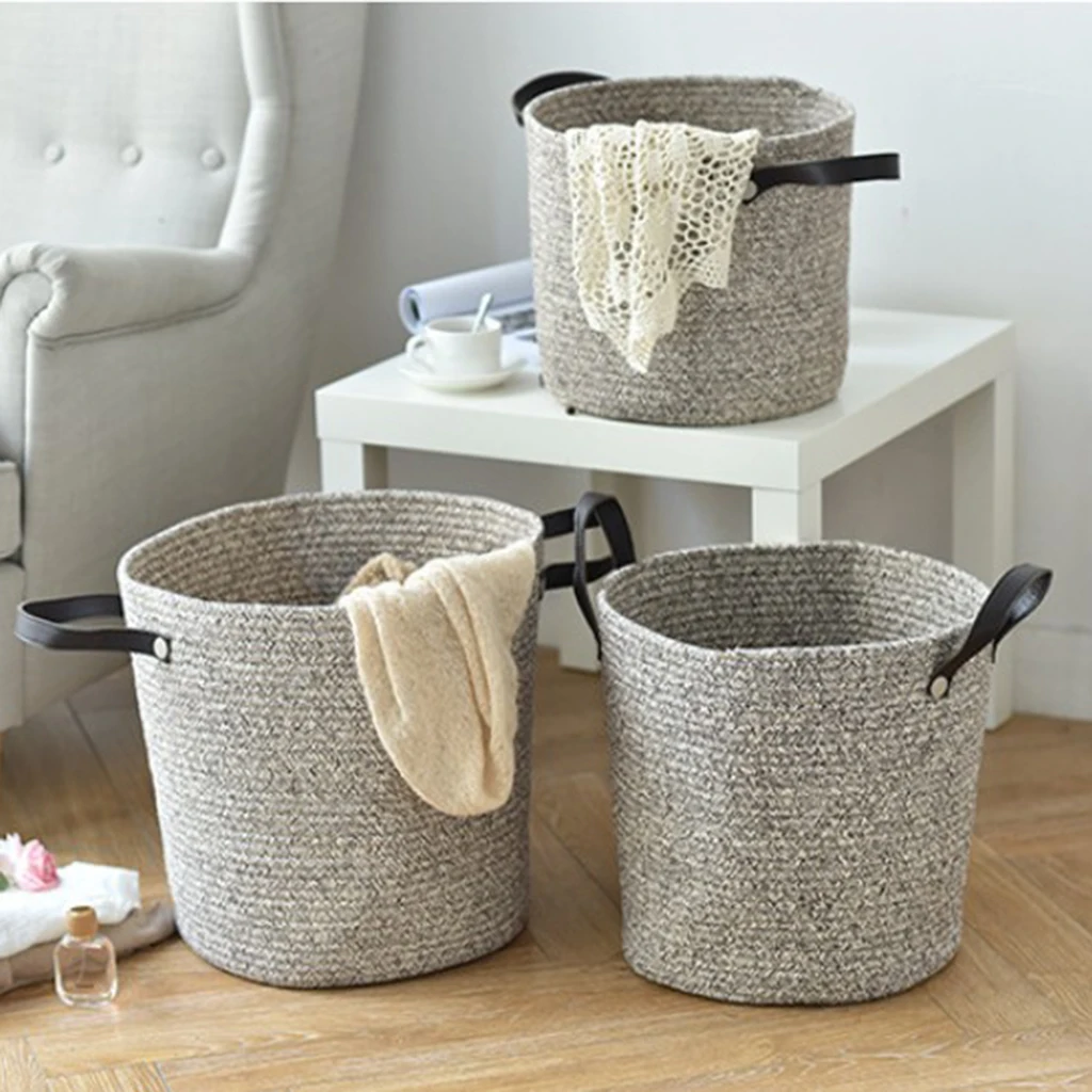 Foldable Handmade Cotton Woven Storage Basket Baby Nursery Laundry Hamper Storage Basket Organizer