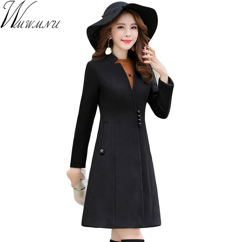

Blends Woolens Overcoat Female Coat Autumn Winter Coats And Jackets Women skinny Coat Women's Wool Coats Long Tops 2018