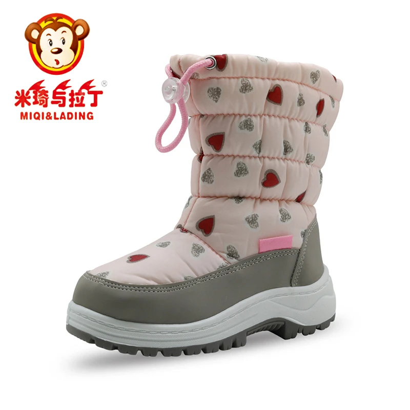 

MIQI&LADING Cotton Liner Girls Winter Boots Heart Print Non-skid Rubber Bottom Girls Snow Boots Keep Warm Toddlers Kids Shoes