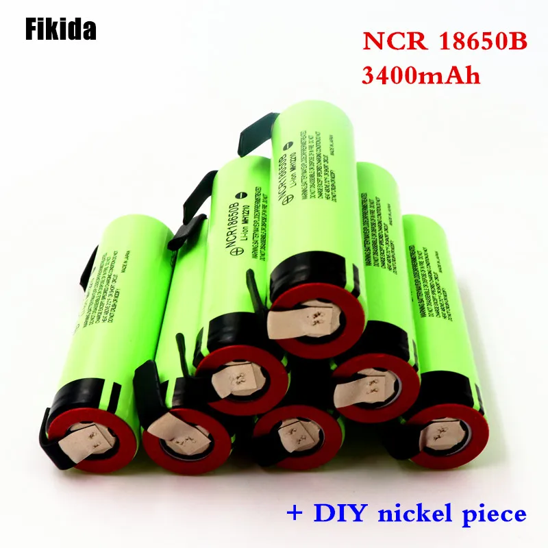 

High capacity original NCR18650B 3.7V 3400mAh 18650 rechargeable lithium battery for Panasonic battery + DIY nickel piece
