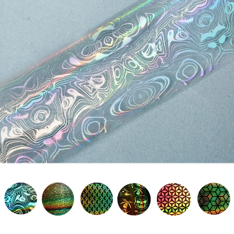 

1 roll 4*100CM Transparent Silver Holographic Nail Foils Skull Lace Geometry Pattern Nail Art Transfer Foil Nail Sticker