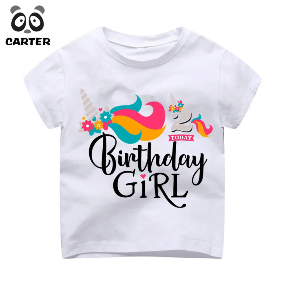 Футболка с рисунком единорога на день рождения для девочек, 1, 2, 3, 4, 5, 6, 7, 8, 9 лет, милая детская футболка с цифрами на день рождения - Цвет: HKS1098T