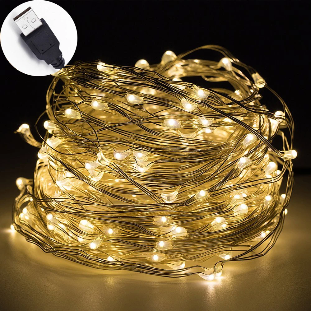 10M USB 100LED Silver Wire String Fairy Light Strip Lamp Xmas Party Waterproof 