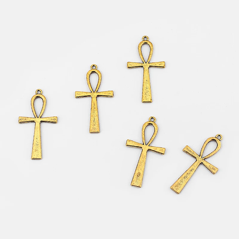 10 шт. Ankh египетский крест золотистого Очаровательные Подвески для бус для ювелирных изделий ремесленничество "сделай сам" 55x29 мм