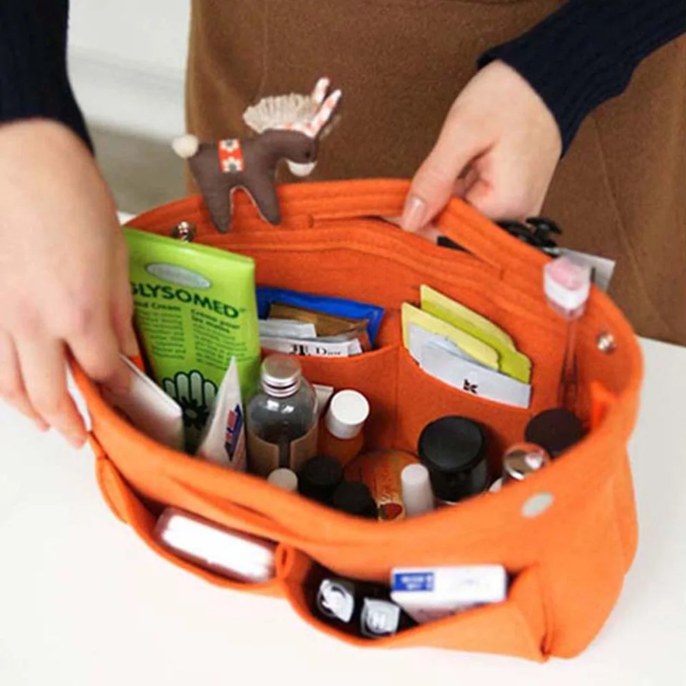 

Girls Toiletry Handbags Mummy Travel Bag Organizer Felt Cloth Insert Bags Female Make Up Cases Multifunctional Cosmetic Bags
