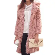 Пальто из искусственного меха на осень и зиму, женские длинные куртки с лацканами, женские модные теплые меховые пальто розового, черного, серого, винно-красного, белого цвета