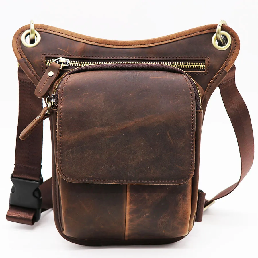 Vintage Genuine Leather Men's Shoulder Bag Messenger Bag Leg Pack Waist Fanny Bag Camera Phone Tool Kit Bags For Travel