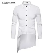 Для мужчин повседневные рубашки с длинными рукавами Тонкий Нерегулярные Lap рубашка с отложным воротником Для мужчин формальный Досуг сплошной цвет мужской топы