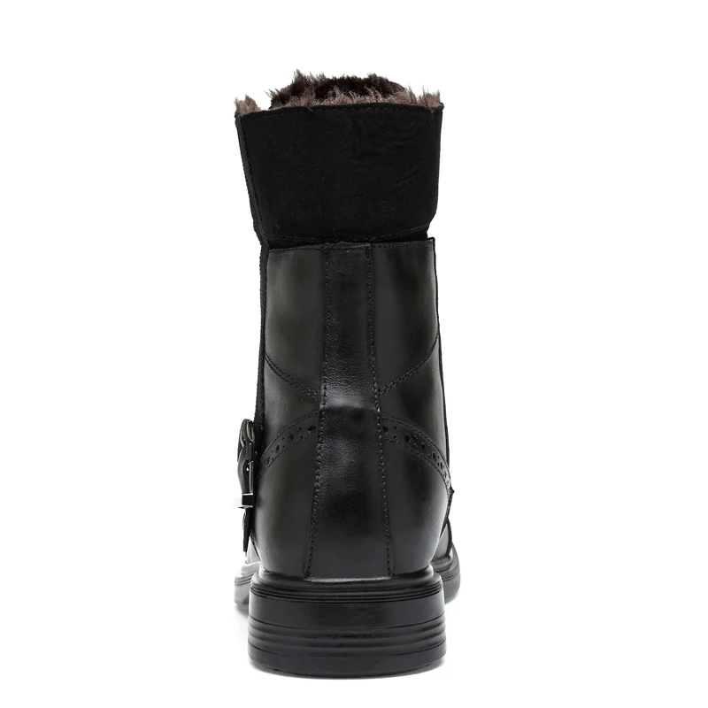 ROXDIA/мужские зимние ботинки из натуральной кожи; теплые водонепроницаемые Зимние ботильоны; Мужская Рабочая обувь; Цвет Черный; большие размеры 39-48; RXM077