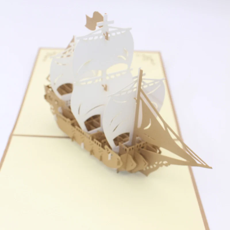  3D Laser Cut Handmade Carving Gold Sailing Boat Paper Invitation Greeting Cards PostCard Business P - 32791464598