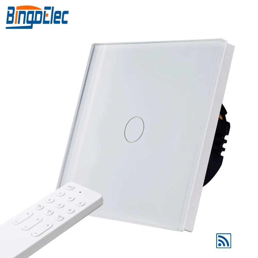 

Bingoelec 1 Gang 1 Way Touch Remote Light Switch Tempered Crystal Glass Panel With RF 433 Wireless Remote Controller Switch Set
