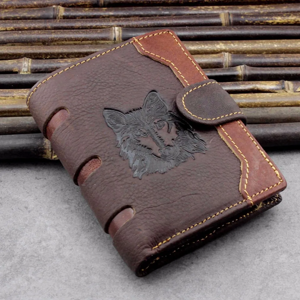 

Vintage Wolf Totem Leather Men Wallets Coin Pocket Zipper Men's Leather Wallet with Coin Purse portfolio cartera YZ015