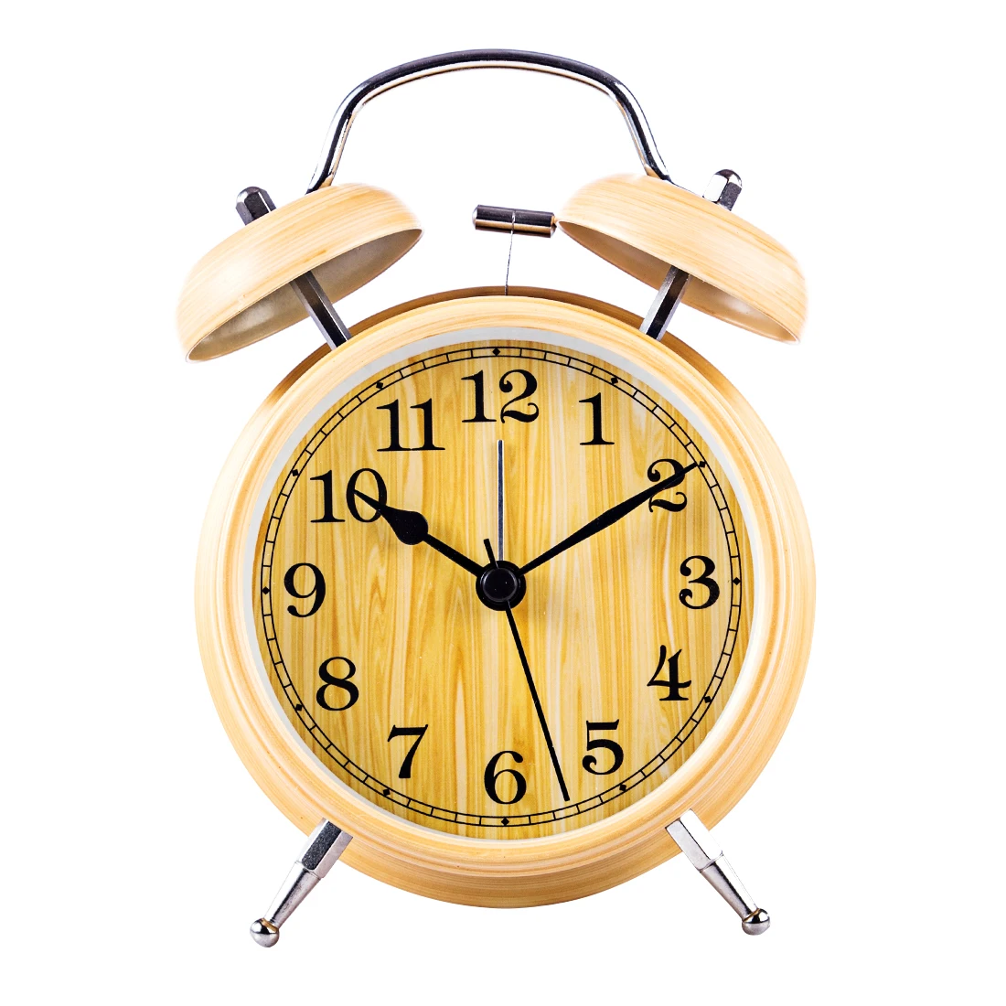 Imitation Wood Grain Metal Ring Mute Alarm Clock Desk ...