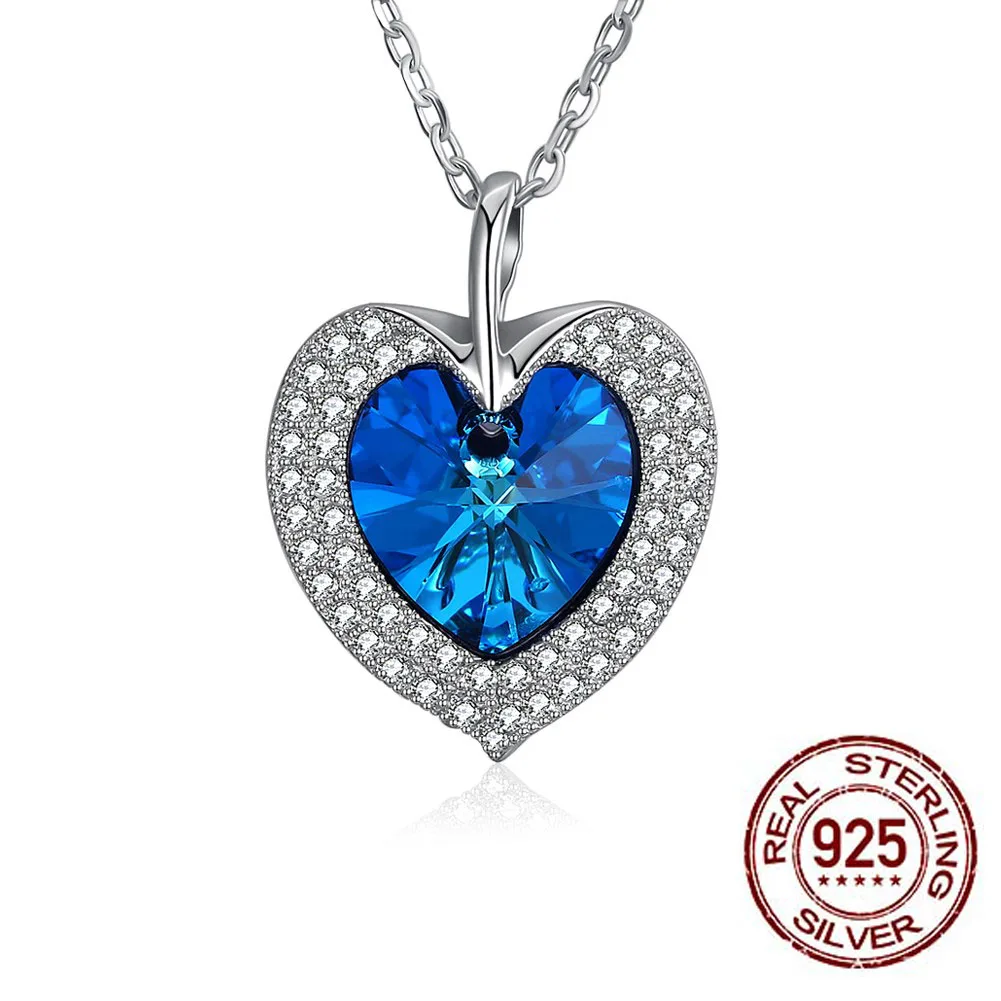 

LEKANI Crystals From Swarovski Love Heart Rosary Women Jewelry 925 Sterling Silver Necklace Pendant Accessories