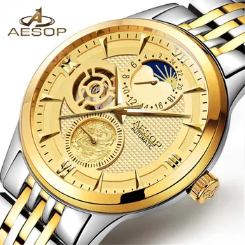 

AESOP Fashion Luxury Brand Men's Watches 2019 Mechanical Watch Gold Male Skeleton Automatic Wristwatch relogio masculino