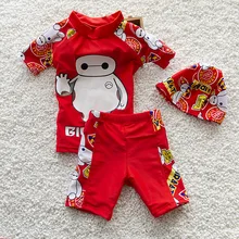 2016 New Arrival Unisex Girl swimsuit Boy swimwear 2 Piece Swim Cap+elastic boyleg Trunks+Short Sleeve Top Swimming Bathing Suit