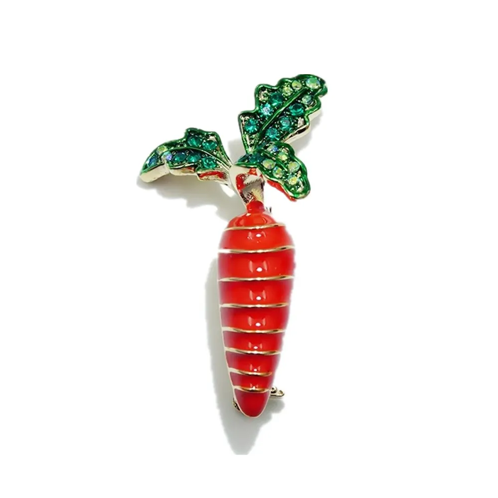 

Korean Enamel Carrot Brooch Collar Pins Corsage Shirt Badge Vintage Jewelry Wedding Gift Rhinestone Leaves Brooches for Women