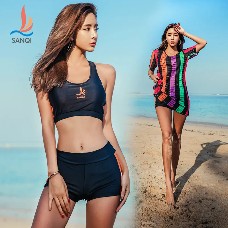 

SANQi swimsuit female split boxer outer shirt three-piece sexy slimming hot spring swimwear swimming suit