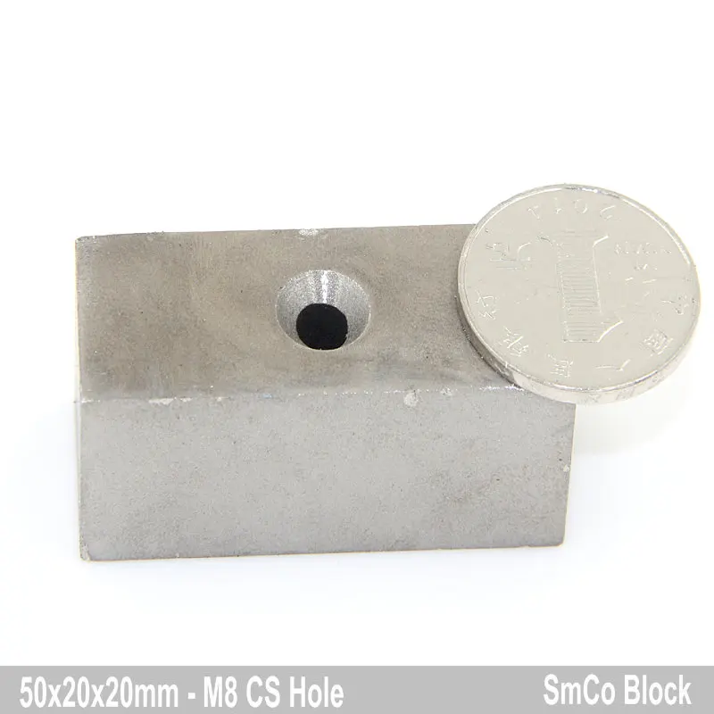 1pc SmCo Block 50x50x20 mm M8 Countersunk Hole grade YXG28H 350