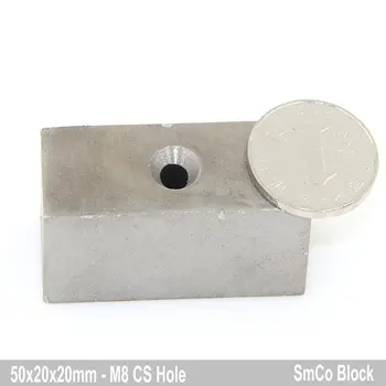 

1pc SmCo Magnet Block 50x50x20 mm M8 Countersunk Hole grade YXG28H 350 degree C High Temperature Permanent Rare Earth Magnets