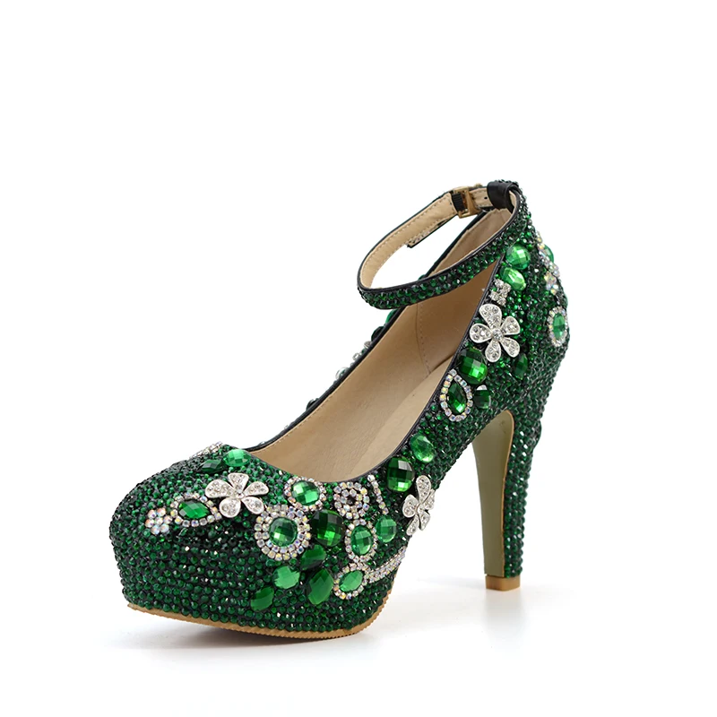 Zapatos Green Tobillo Bag Con Grueso 2018 Moda Hecho Esmeralda With Bolso Correa Rhinestone Tacón De Prom Verde 10cm A Purs Mano Juego Partido Boda URUqwp0g