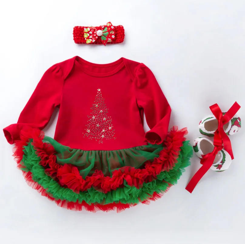 Hot Christmas Baby Girl Costumes Abbigliamento Per Bambini Infant Toddler Kids My First Christmas Outfits Neonato Christmas Pagliaccetto Set Gifts
