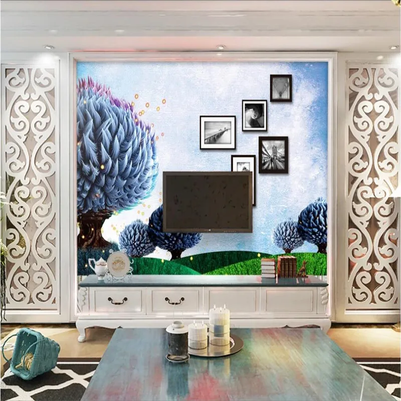 Custom wallpaper fantasy blue watercolor abstract tree photo frame background wall decoration waterproof material Custom wallpaper fantasy blue watercolor abstract tree photo frame background wall decoration waterproof material