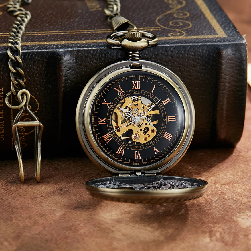 Птица Феникс ретро механические карманные часы с цепочкой гравированные ручной подвесной медальон часы мужские бронзовые Серебряные Флип-ФОБ часы
