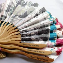 110 шт персонализированные/Индивидуальные бамбуковые полиэстер цветы свадебные Китайский Японский складной веер с кисточкой+ печать